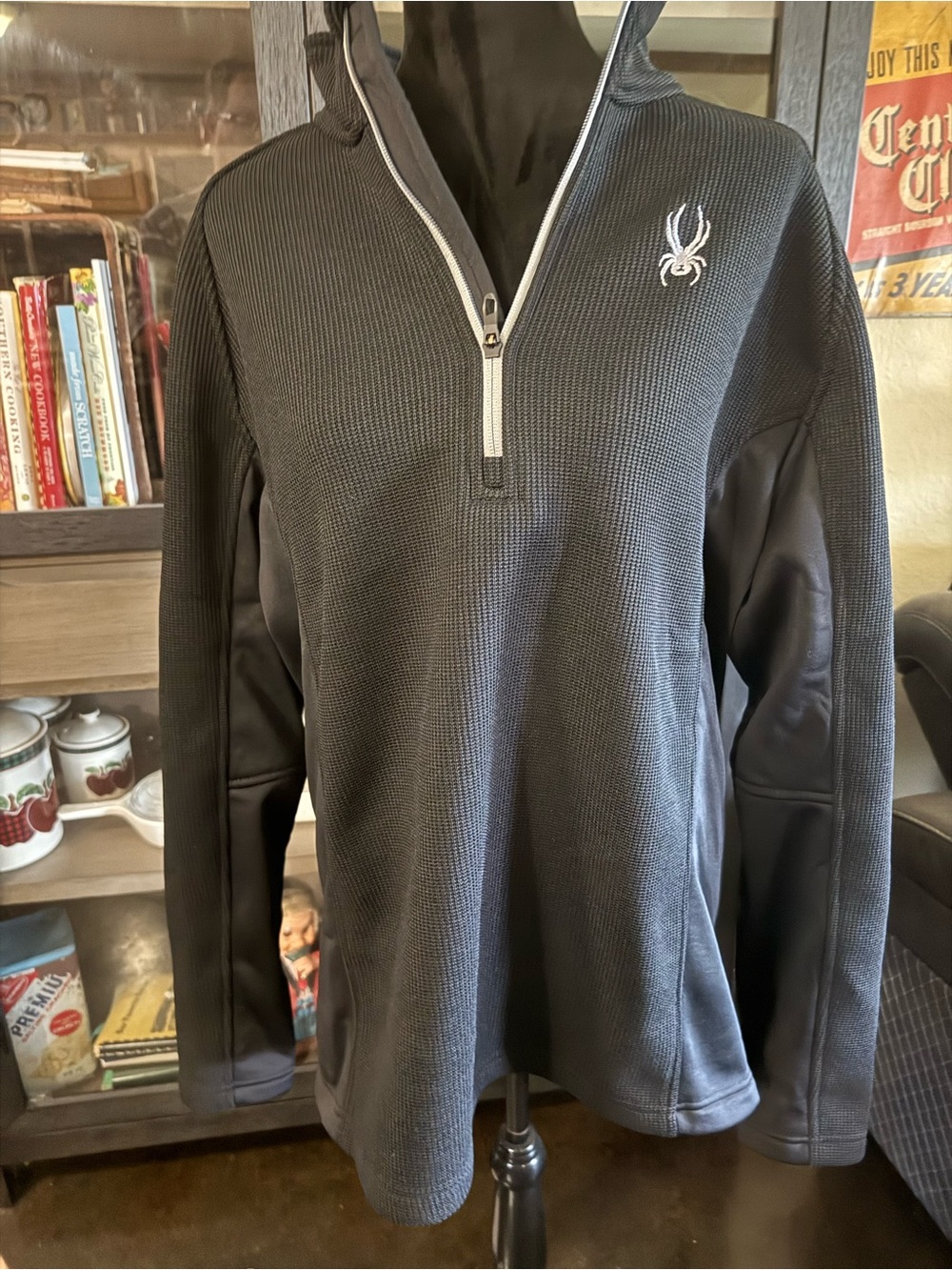 Spyder Black Fleece-Lined Quarter-Zip Pullover with White Logo Tag | Size XL
